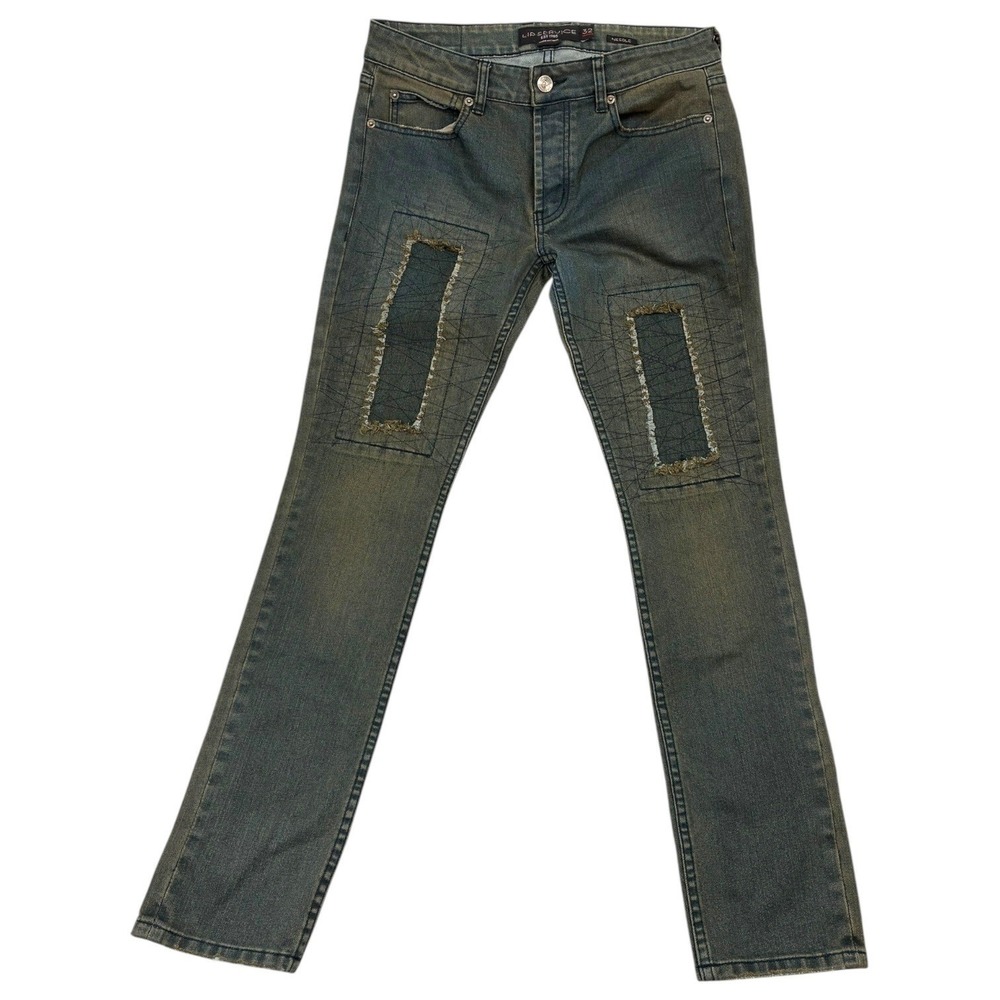 Lip Service Needle Jeans 32 Gray Wash Distressed Patchwork Button Fly Punk Y2K